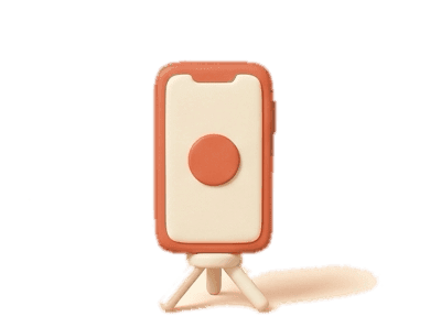 Clay render of a phone on a small tripod with a record dot — the creator records the content