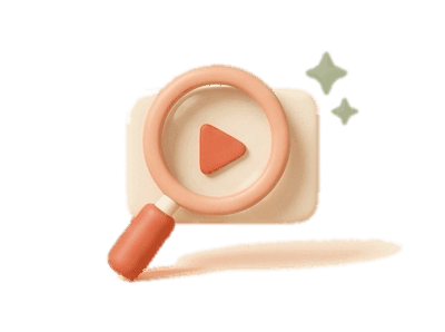 Clay render of a magnifying glass over a video frame with sparkles — the quality pass