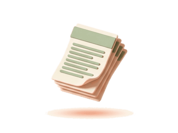 Clay render of stacked template sheets in sage and cream